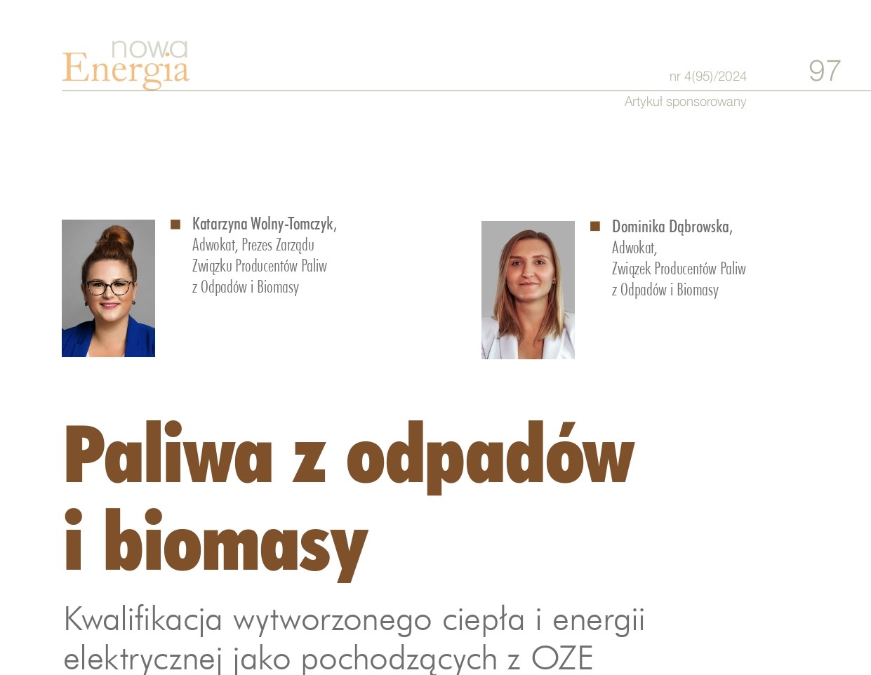 Paliwa z odpadów i biomasy. Kwalifikacja wytworzonego ciepła i energii elektrycznej jako pochodzących z OZE.